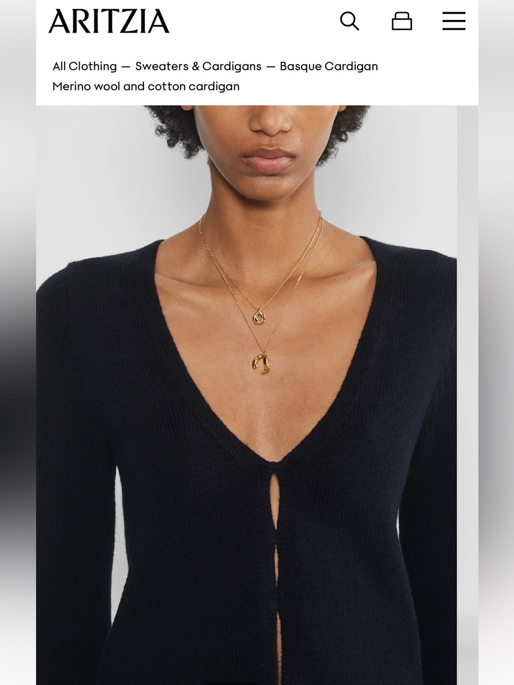 ARITZIA Wilfred Basque Cardigan XS Content: 55% wool, 45% cotton navy